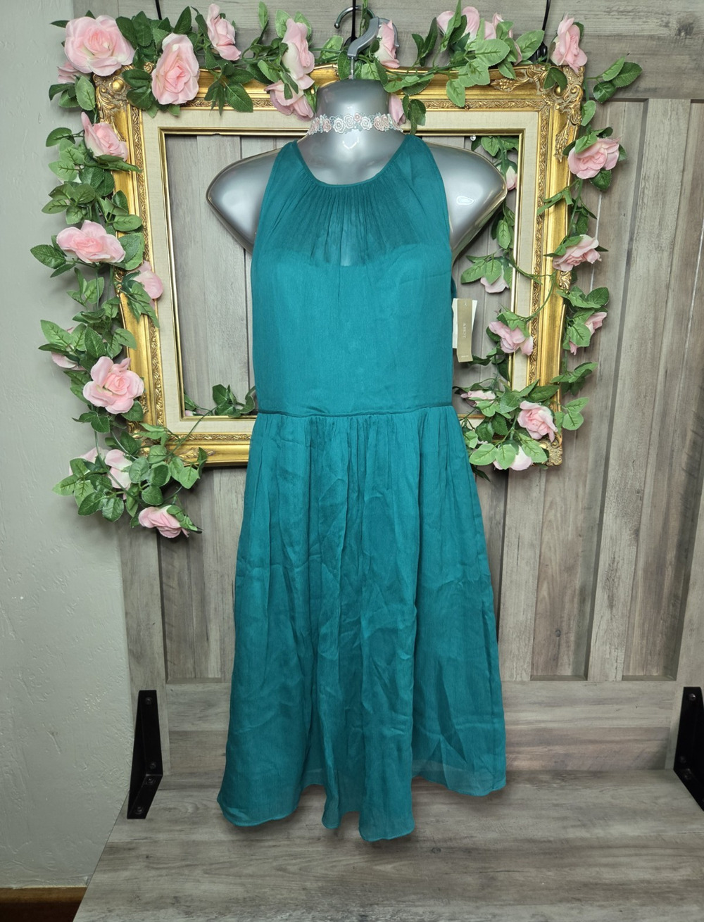 J.CREW Teal Silk Chiffon Pleated High Neck Sleeveless Mini Dress Petite 6